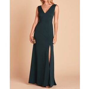 Birdy Grey Emerald Green Bridesmaid Dress V Neck Slit Maxi Gown Small‎
